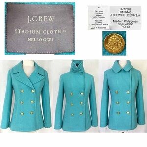 J.Crew Women Size 4 Turquoise Blue Majesty Stadium Cloth Wool blend Peacoat